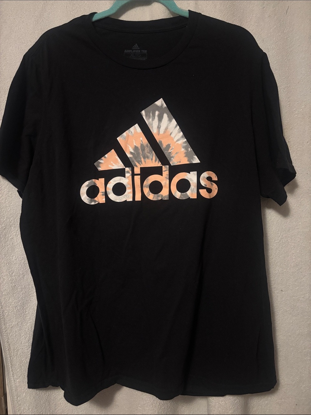 adidas Amplifier Black Tee with Orange Tie-Dye Logo XL